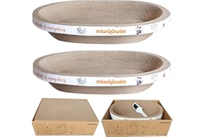 Miwoowim 4PCS 2 Cat Scratcher Bowl +1 Corrugated Scratch Pad with Box+ 1 Brush,Oval Shape Cat Scratcher Cardboard Bed, Cat Scratching Lounge Bed, Cute Round Cat Scratcher