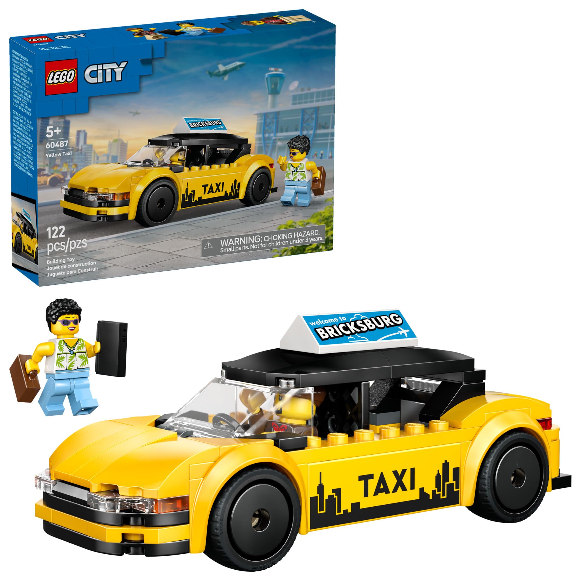 LEGO City Yellow Taxi Car Building Toy for Kids - Pretend Play Set for Boys & Girls, Ages 5+ - Toy Car W/Taxi Driver & Tourist Minifigures - Gift Idea for Birthdays - 60487
