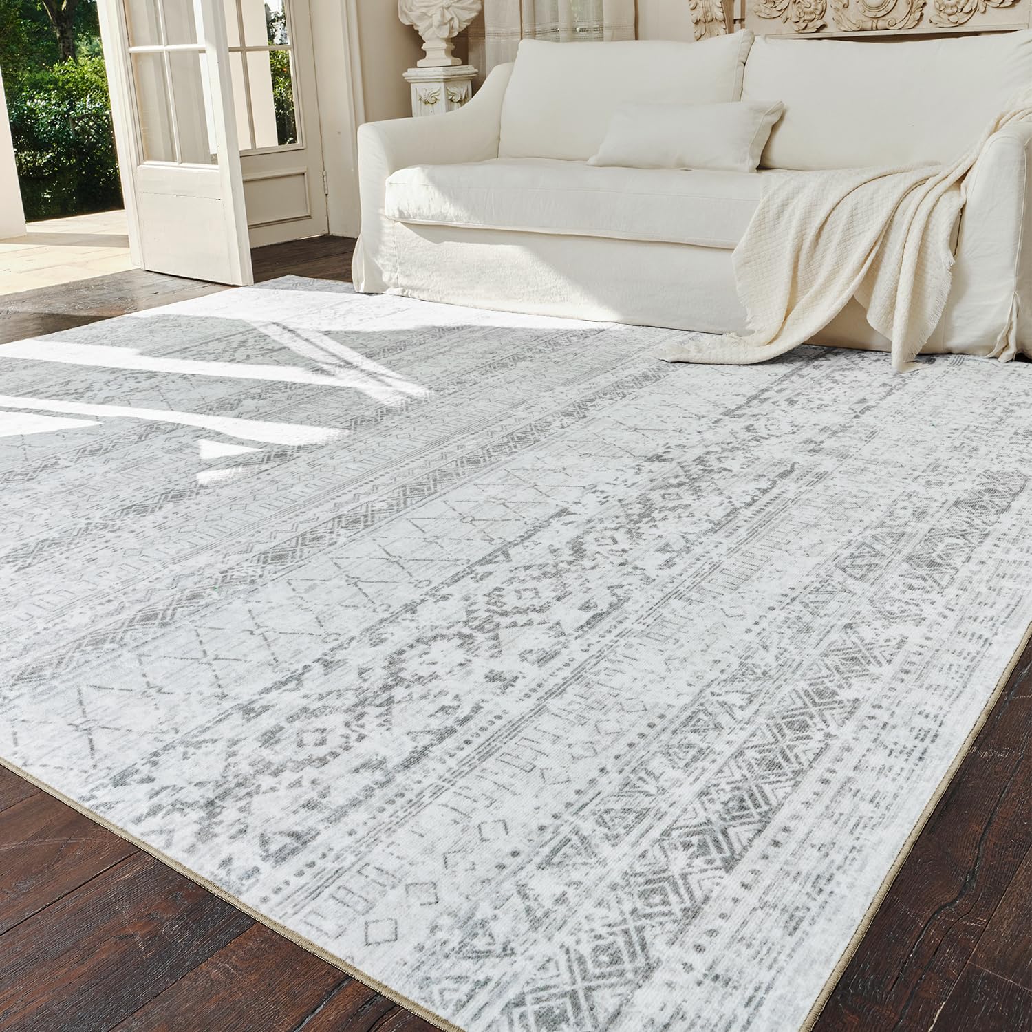 Photo 1 of Area Rugs for Living Room - 8x10 Machine Washable Boho Moroccan Rug Distressed Neutral Carpet Non Slip Soft Indoor Rug for Bedroom Dining Room Playroom Office