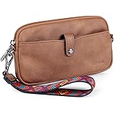 FADEON Slim Wristlet Wallets for Women, Designer Leather RFID Wallet with 3 Zipper Purse for Travel