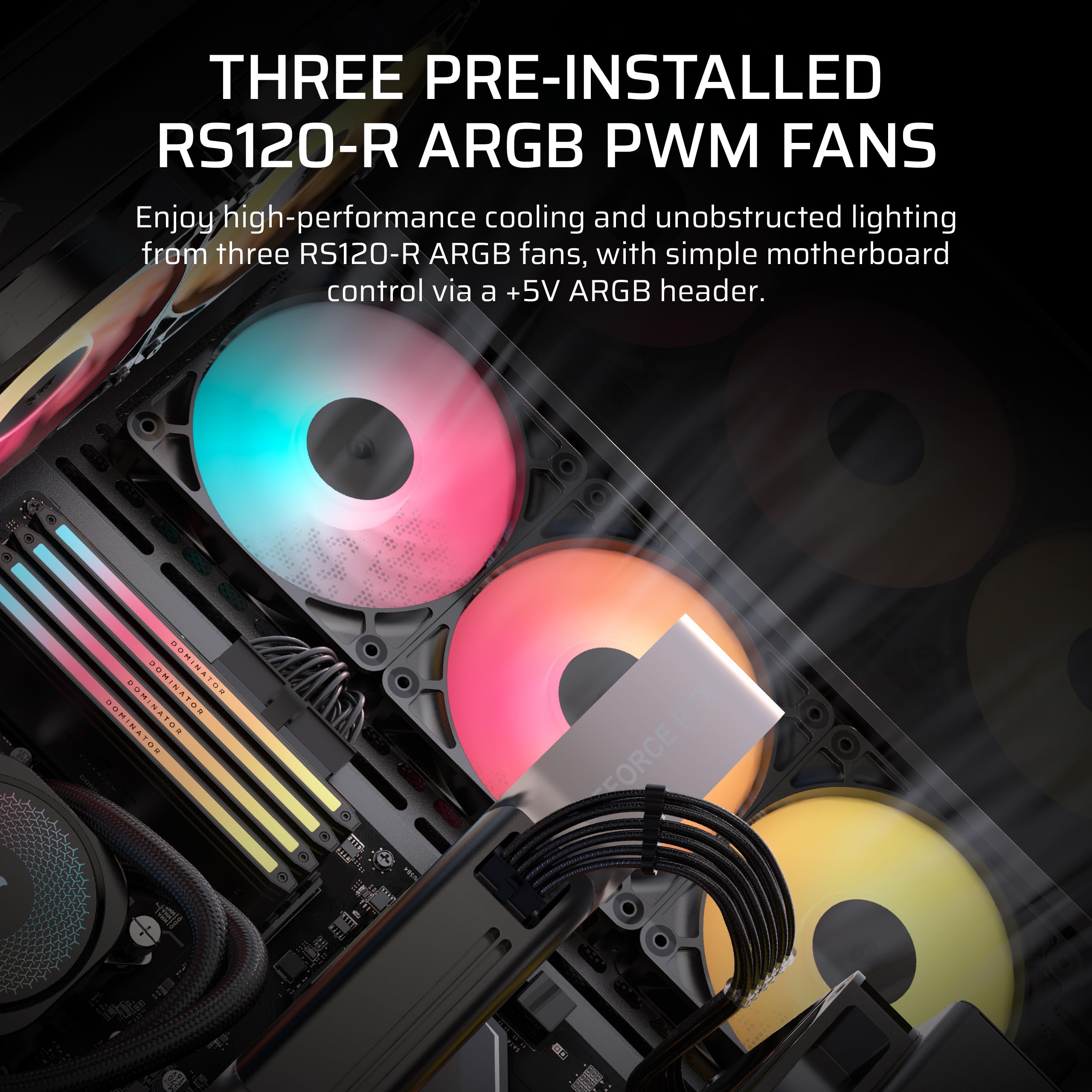CORSAIR 3500X RS-R ARGB Panoramaglas Mid-Tower-PC-Gehäuse – 3 x RS120-R ARGB-Lüfter Inklusive, Platz für bis zu 10 x 120-mm-Lüfter, Kompatibel mit Motherboards mit Rückseitigem Anschluss – Schwarz 3