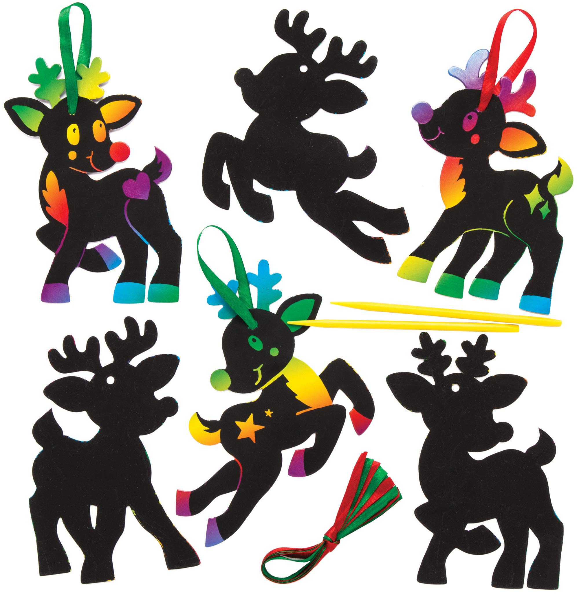Baker Ross AR701 Reindeer Scratch Art Decorations - Pack of 10, Kids Fun Christmas Arts & Crafts Project