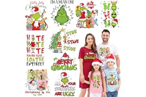 HEJOORX 9 Sheets Christmas Iron on Transfers for T-Shirts, DTF Transfers Ready to Press, Heat Transfer Vinyl Xmas Iron on Patches Iron on Decals for Clothes Shirts Pillow Bag Covers Christmas DIY Crafts