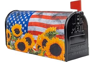 UTOWO Summer-Fall Patriotic-Sunflower Magnetic-Mailbox-Cover Retro-Distressed USA-Flag-Eagle-Decor Mailbox-Covers for Outdoor-Garden-Home-Yard-Decor 21x18in