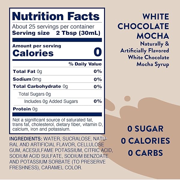 JORDAN’S SKINNY SYRUPS SUGAR FREE COFFEE SYRUP, WHITE CHOCOLATE MOCHA FLAVOR MIX, ZERO CALORIE FLAVORING FOR CHAI LATTE, PROTEIN SHAKE, COCKTAIL & MORE, GLUTEN FREE, KETO FRIENDLY, 25.4 FL OZ, 1 PACK