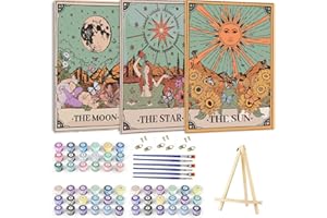 WUDWL Paint by Numbers Kit for Adults Framed Canvas, 3 Pack with Wooden Easel,Paint by Numbers for Kids Ages 8-12, Sun and Moon DIY Acrylic Landscape Oil Painting Arts Crafts, 9.45x11.8inch