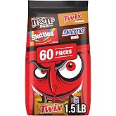 M&amp;M'S Milk Chocolate, SNICKERS, SKITTLES Original &amp; TWIX Fun Size and Minis Individually Wrapped Trick or Treat Halloween Candy Variety Pack, 60 Ct Bulk Bag