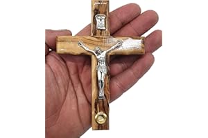 Zuluf 4.7" Olive Wood Catholic Wall Cross with Crucifix and Holy Land Stone Christian Gift Handmade Israel CRS046