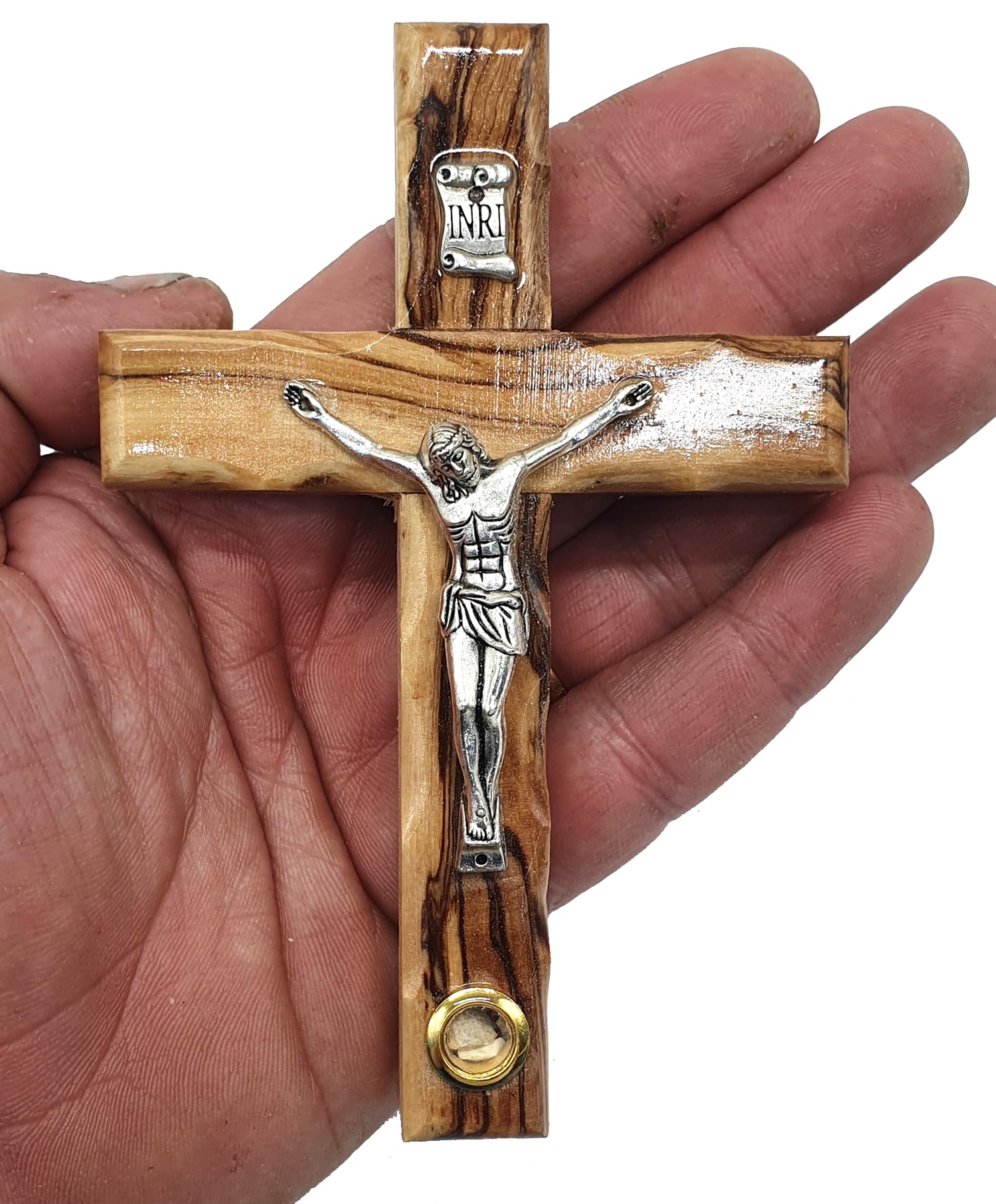 Zuluf 12cm Catholic Cross Crucifix With Holy Land Stone For Wall Gift - CRS046