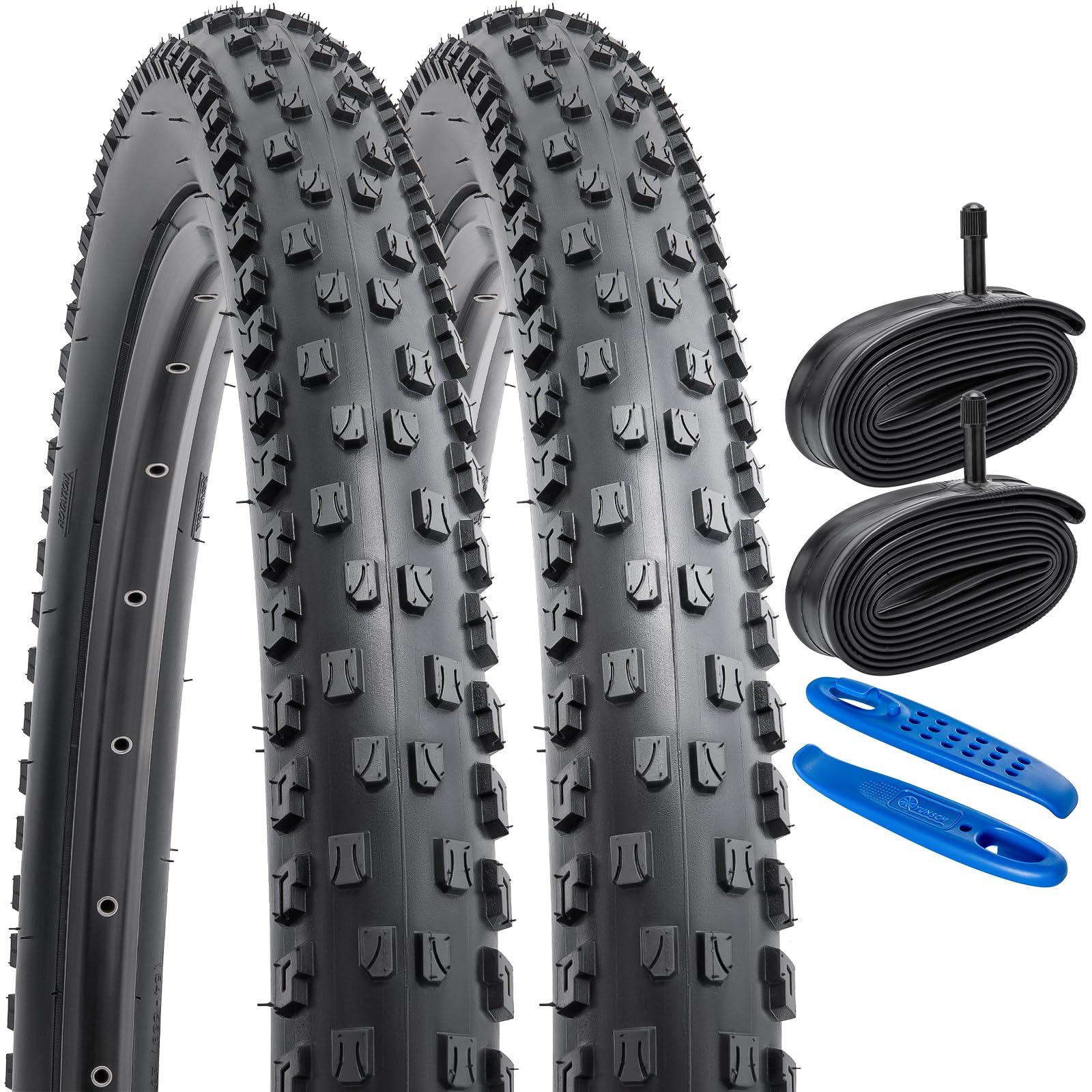 YunSCM 2-Pack 26" Bike Tyres 26x2.10 Tires 54-559 and 26" Heavy Duty Inner Tubes Schrader Valve AV32mm, Compatible with 26x2.0 26x2.1 26x2.125 Mountain Bike Bicycle Tyres and Tubes (W-2115)