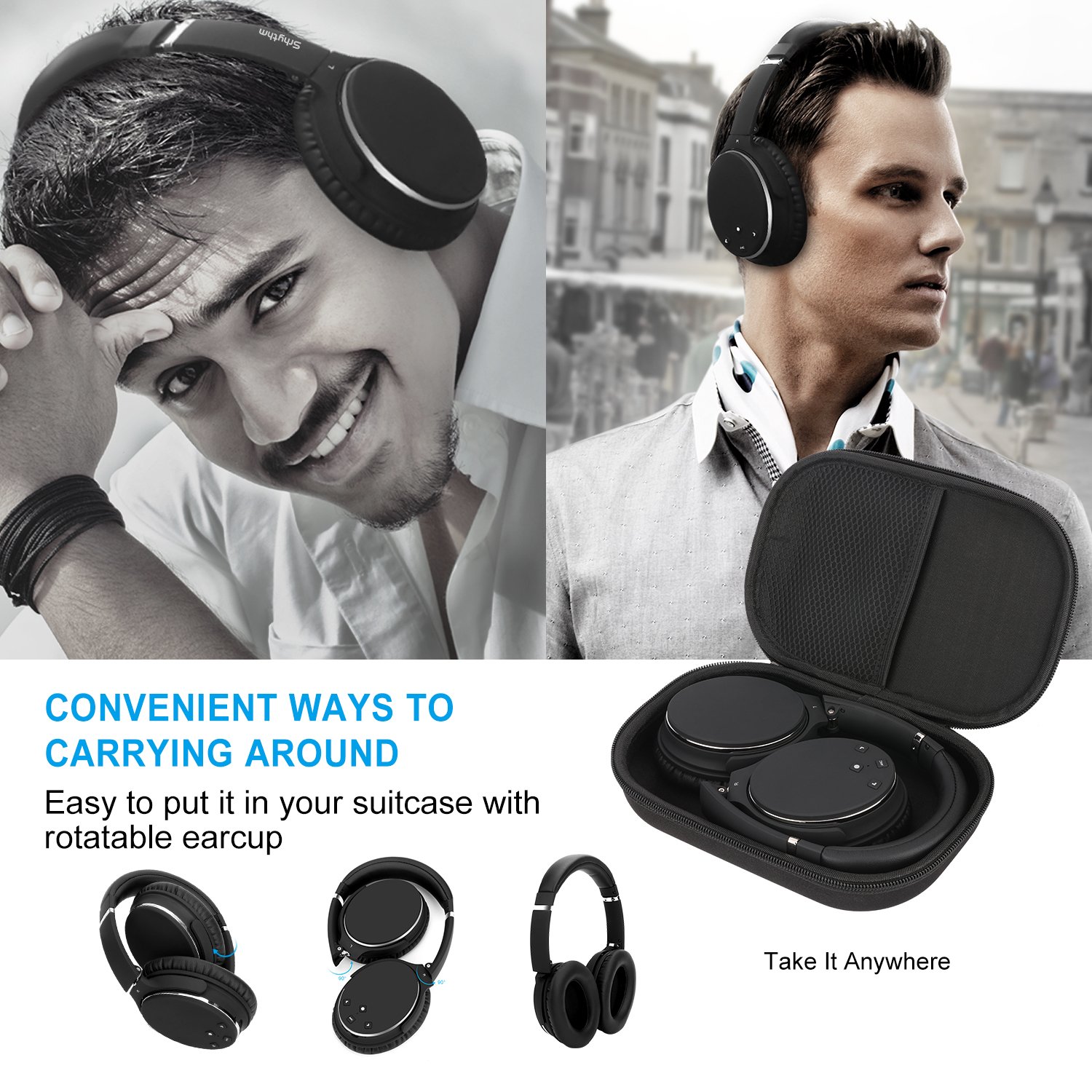 Casque Bluetooth Sans Fil Réduction de Bruit Active -Srhythm NC25- Noise Canceling Casque Pliable Over-ears Hifi Stéréo 180g Super Léger avec Adaptateur pour Avion