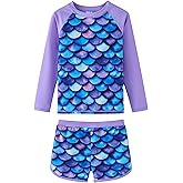 UMELOK Girls Rash Guard Swimsuit 2-Pieces Long Sleeve Bathing Suit Kids Swimwear Sets 4-12 Years