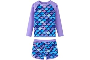 UMELOK Girls Rash Guard Swimsuit 2-Pieces Long Sleeve Bathing Suit Kids Swimwear Sets 4-12 Years