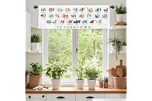 DOTOOMA Alphabet Animal Window Valance Colorful Cartoon Voile Topper Curtain Number Theme Semi Sheer Treatment Drape 1 Panel 