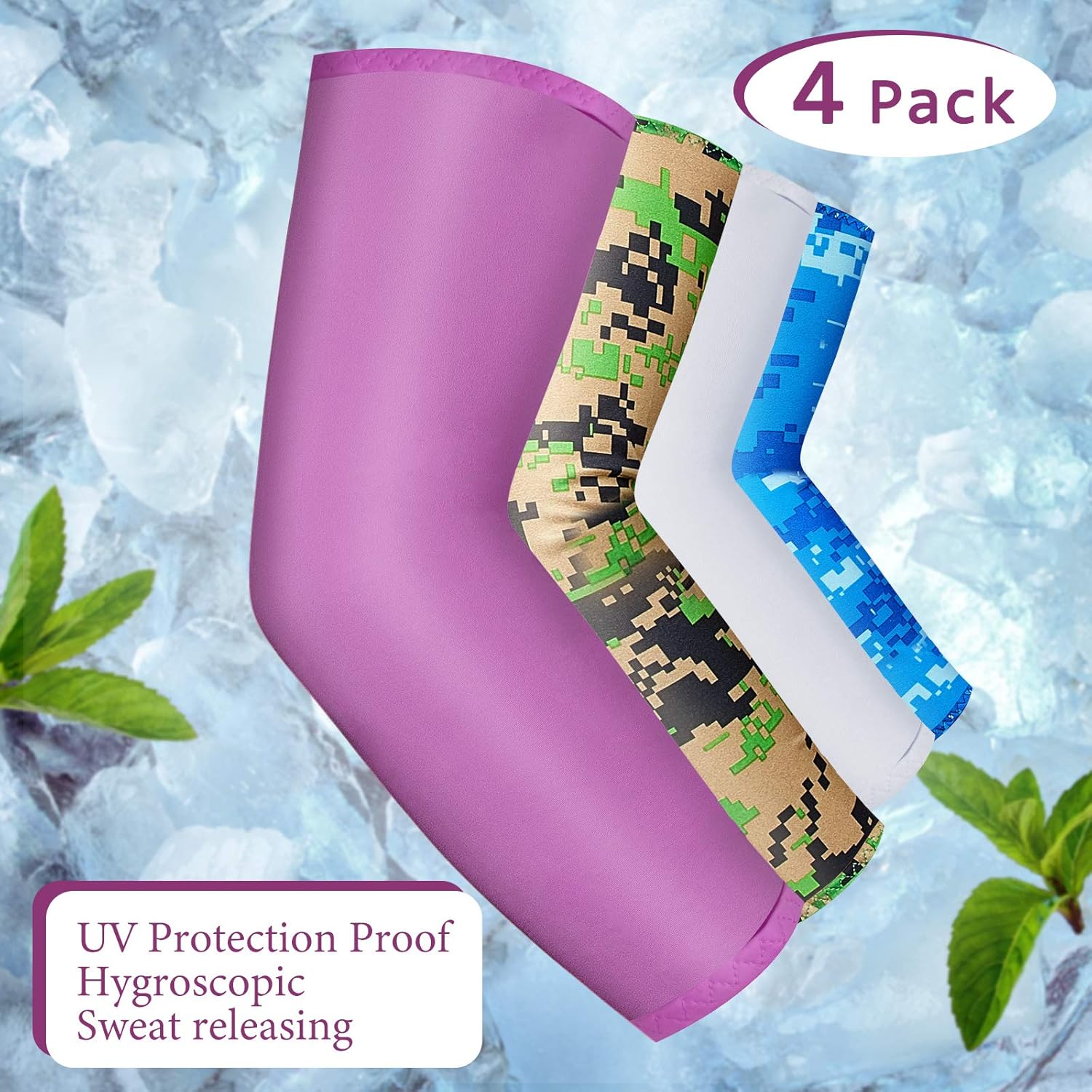 4 Pairs Cooling Shawl Arm Sleeves Sun Protection with Finger Hole for Golfing, Driving, Riding, Fishing (Purple, White, Camouflage Blue, Camouflage Green): Sports & Outdoors