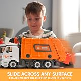 JOYIN Garbage Truck Toy with Light and Sounds Orange 3 Trash Cans view 2