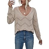 EVALESS Women's Crochet Sweater Top Hollow Out Long Sleeve Pullover Tops Fall Outfits Fashion 2025