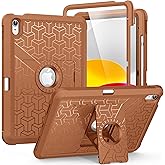 MoKo for iPad (A16) 11th/10th Generation Case 2025/2022, Heavy Duty Shockproof Dual Layer Full Body Protective Cover, Built-in Screen Protector and Kickstand for iPad 11/10.9 Inch, Bright Brown