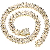 Yunhazit Cuban Link Chain Mens Ice Out Miami Cuban Necklace Silver/Gold Plated Bling Cubic Zirconia Hip Hop Chain for Women