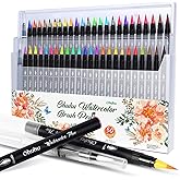 Professional Watercolor Brush Markers Pen 48 Colors of Ohuhu, Water Based Drawing Marker Brushes W/A Blending Aqua Pen, Water Soluble for Adult Coloring Books Comic Calligraphy