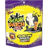 SOUR PATCH KIDS Glow Ups Ghosts Soft &amp; Chewy Gummy Halloween Candy, 8.37 oz | Gummy Candy with Edible Confetti that Glows Under Blacklight, Peach and Orange Flavors, Resealable Bag