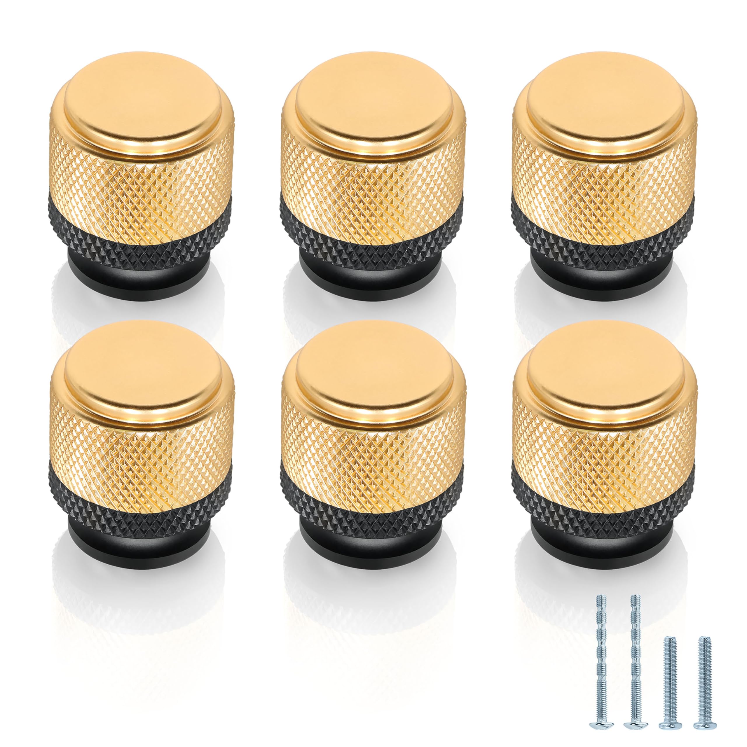 Photo 1 of Zernmiarder 6pcs Knurled Cabinet Knobs, Kitchen Drawer Pulls Decorative Knobs for cabinets and Drawers, Knurled Cabinet Hardware - Black & Gold