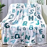 ABC Blanket Alphabet Throw Blanket Alphabets Printed Blankets Soft Flannel Throw Cute Cartoon Blanket Gifts for Kids Teens Boys Girls (White, 50"x60")