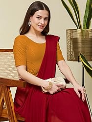 SEEANS Stretchable Cotton Fabric Readymade Saree