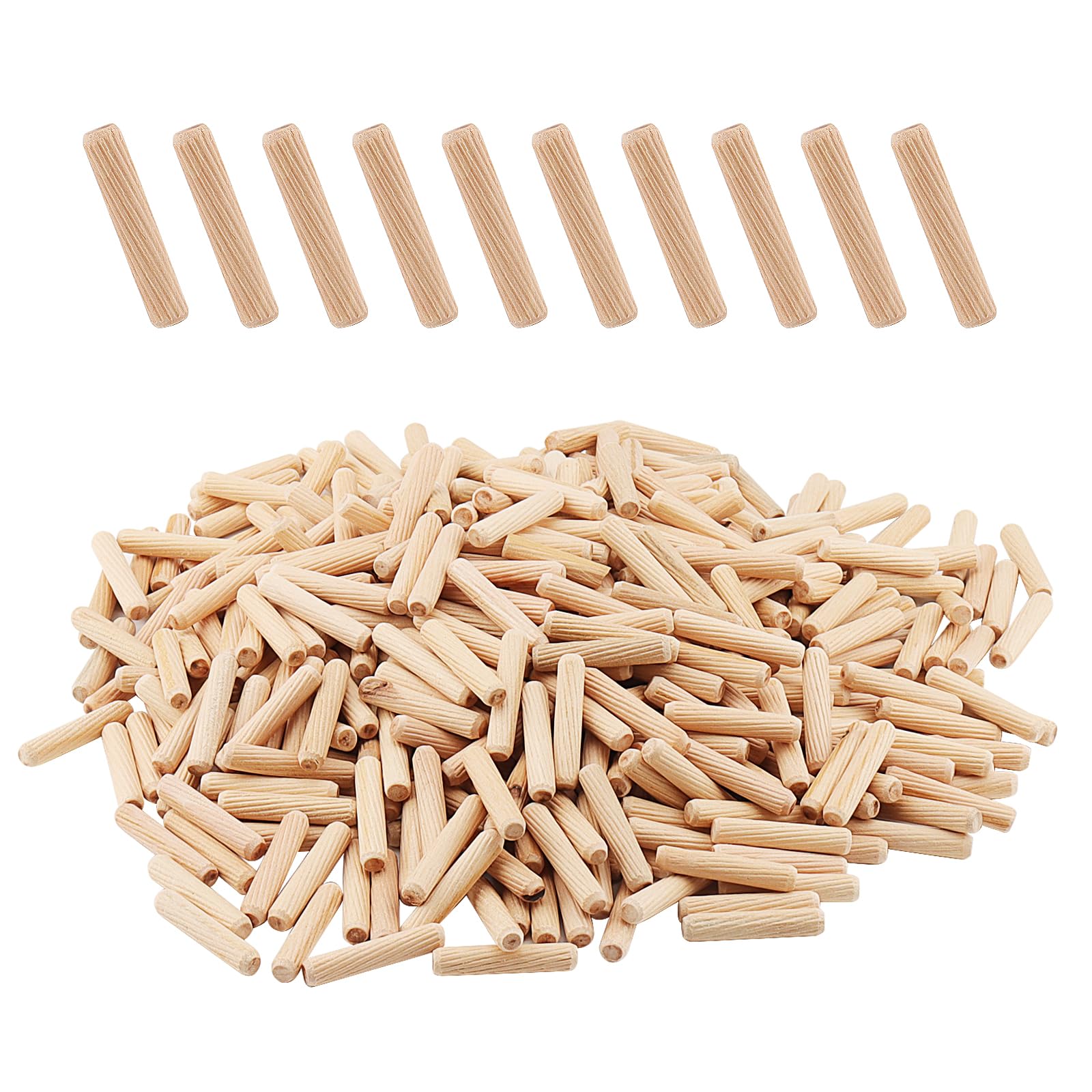 ZEONHAK 1000 PCS 8mm x 40mm Wooden Dowel Pin, Wood Plugs Dowel Rods, Grooved Woodwork Pins for DIY Project Wood