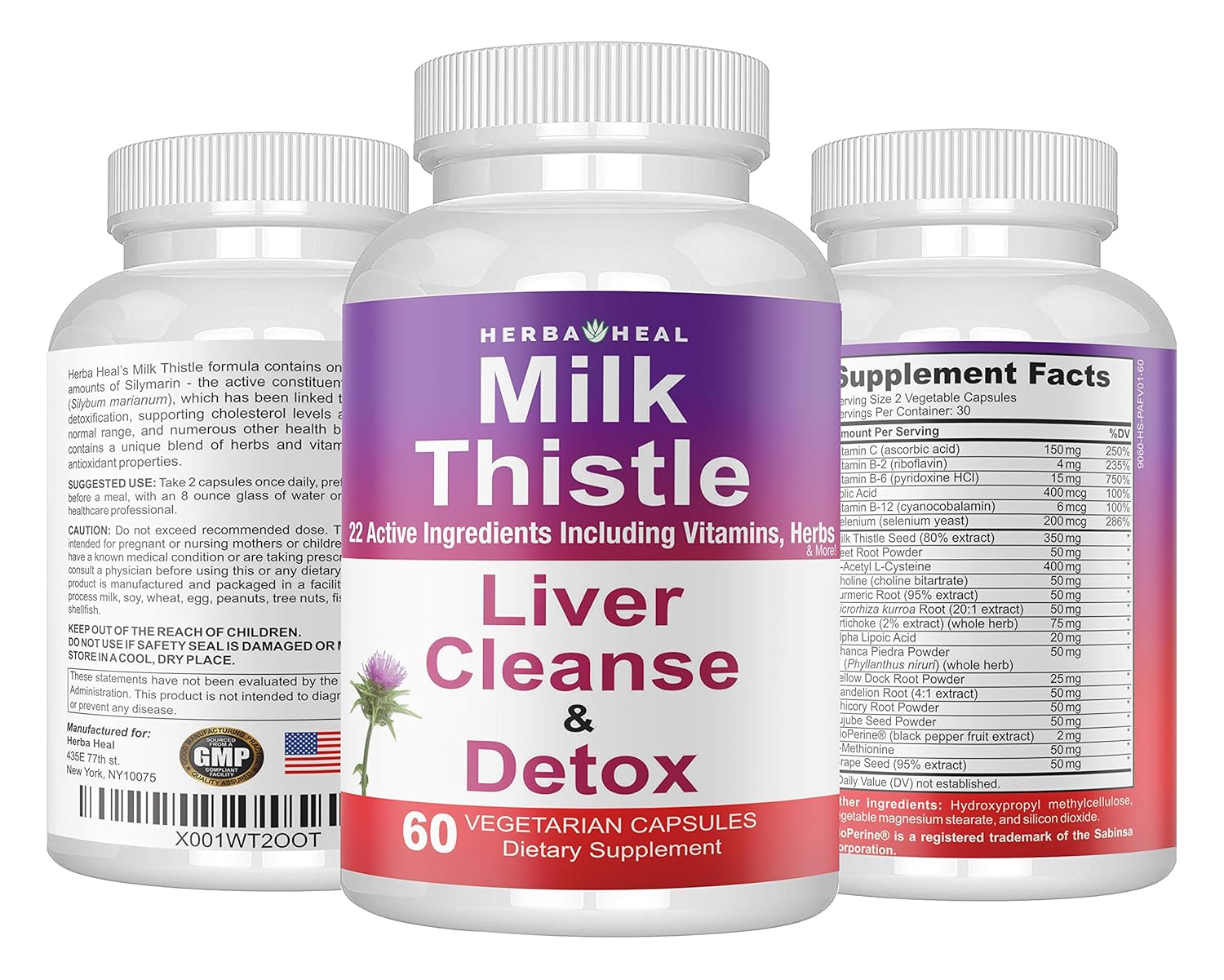 Liver Detox Milk Thistle Capsules 1500mg Liver Cleanse 30Day Repair Formula Dandelion