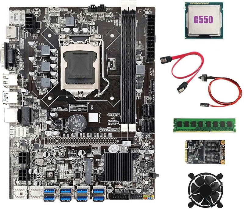 Lodokdre B75 BTC Mining Motherboard 8X PCIe USB 3.0 G550 CPU 4GB RAM 128GB SSD