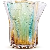 Hand Blown Glass vase, Wide Mouth Petal vase, Colorful Modern Glass Art Home Decor vase for Family Living Room, Wedding Scene, Dining Table Center, Entrance Table top