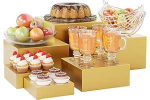 ihomecooker Metal Buffet Risers,6PCS Food Risers for Buffet Table 5in to 10in Display Stand for Catering Dessert Gold Cube Boxes Nesting Risers with Hollow Bottoms