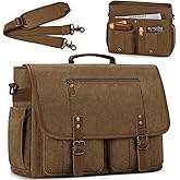 RAINSMORE Mens Messenger Bag 17-17.3 Inch Vintage Canvas Briefcase Water-resistant Large Computer Laptop Bag Rugged Satchel Shoulder Bag for Work Travel, Bookbag for College