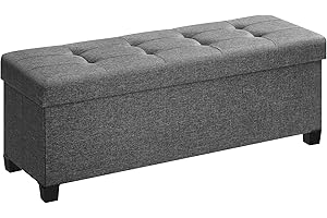 SONGMICS Storage Ottoman Bench, Foldable Foot Rest with Legs, 15 x 43 x 15.7 Inches, End of Bed Bench, Storage Chest, Load up to 660 lb, for Living Room, Bedroom, Entryway, Slate Gray ULSF018G01