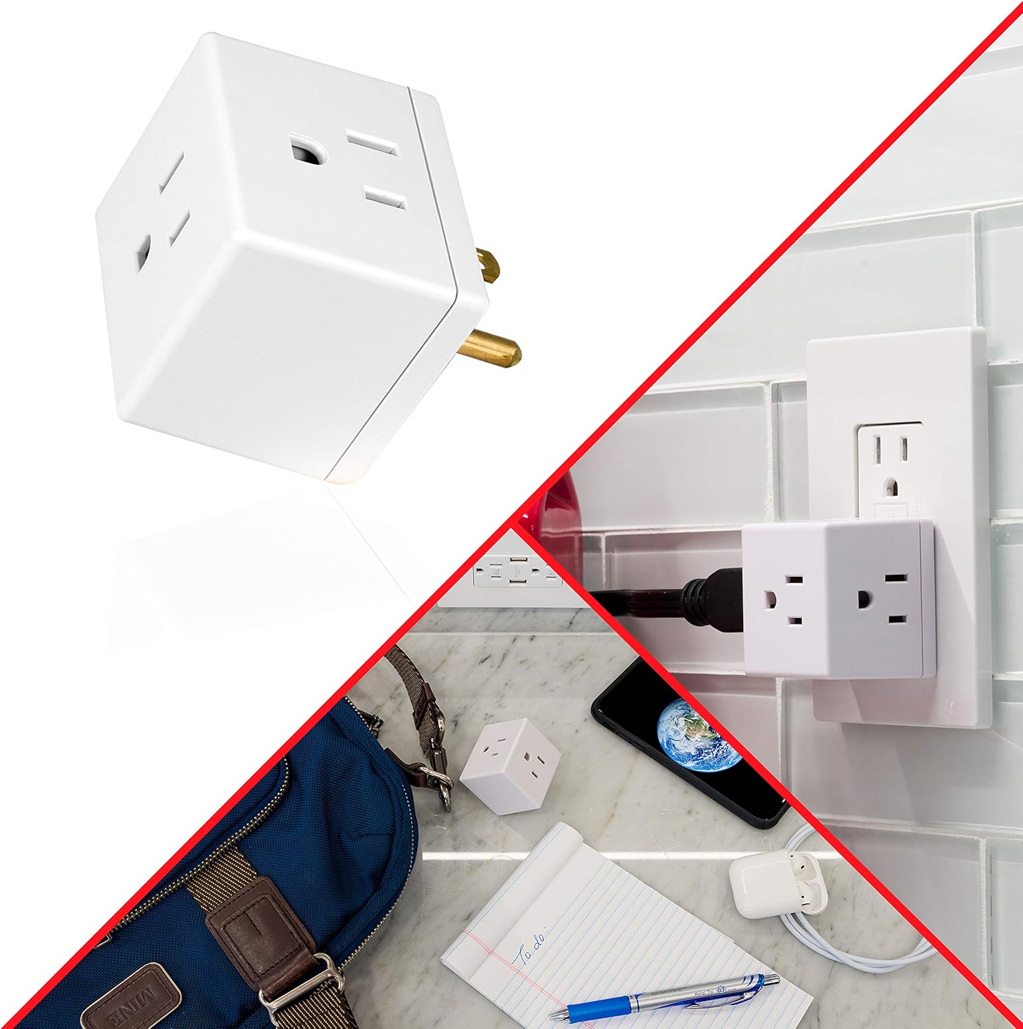 GE Wall Tap, 1, Extra-Wide Adapter Spaced, Easy Access Design, 3 Prong Outlet, Perfect for Travel, UL Listed, White, 58368 - Electrical Multi Outlets - 