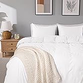 Super Soft Washed Queen Duvet Cover Set, 3 Piece Prewashed Microfiber Cotton-Like Bedding Set, White Duvet Cover 90x90 with Button Closure, 2 Pillow Shams for All Seasons,Comforter Not Included