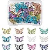 FASHEWELRY 48Pcs Stainless Steel Butterfly Charms Rainbow Filigree Butterfly Earring Charms Multicolor Filigree Metal Embellishments for DIY Jewelry Making