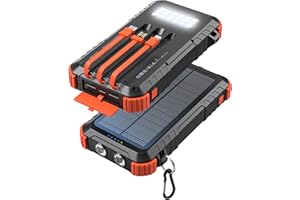 Uukto Power-Bank-Solar-Charger 45800mAh Fast Charging with 3 Built-in Cables LED Flashlight Portable External Battery Pack Compatible with iPhone, and-roid, Tablet, Drone, Camera