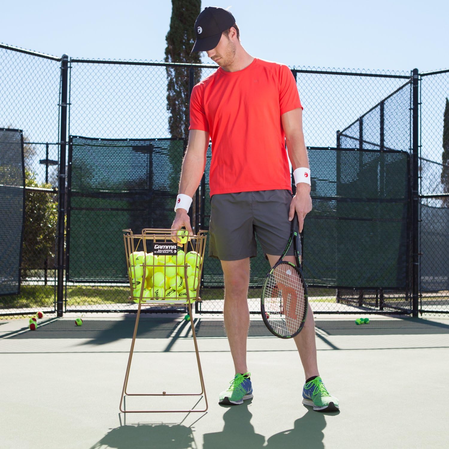 Gamma Sports Ballhopper Premium Pro 75 HiRise Gold Tennis Ball Pickup – Professional & Heavy Duty Floating Wire Design, Weather-resistant Durable Coating, Hinged Lid to Prevent Spilling, Convenient Handles, Holds 75 Balls : Tennis Ball Hoppers : Sports & Outdoors