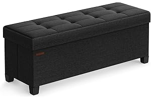 SONGMICS Storage Ottoman Bench, Foldable Foot Rest with Legs, 15 x 43 x 15.7 Inches, End of Bed Bench, Storage Chest, Load up to 660 lb, for Living Room, Bedroom, Entryway, Ink Black ULSF018B01