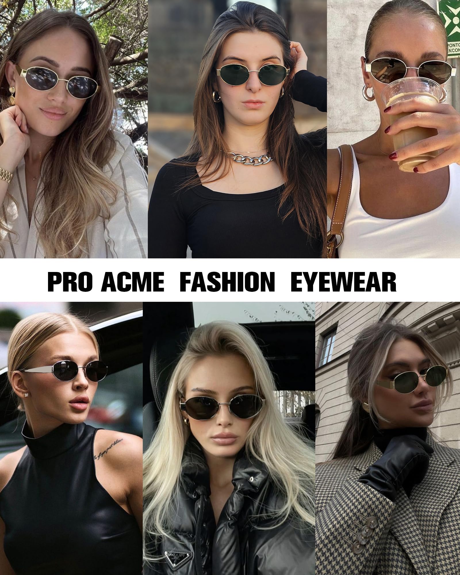 Pro Acme Retro Oval Sunglasses,Trendy Classic Shades Metal Frame Sun Glasses UV400 Protection