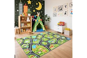 B BENRON Kids Car Play Rugs - 36"x60" Learning and Fun City Road Map Play Mat for Playing with Cars Trucks, Non-Slip Playmat for Nursery, Playroom Bedroom and Classroom, Machine Washable