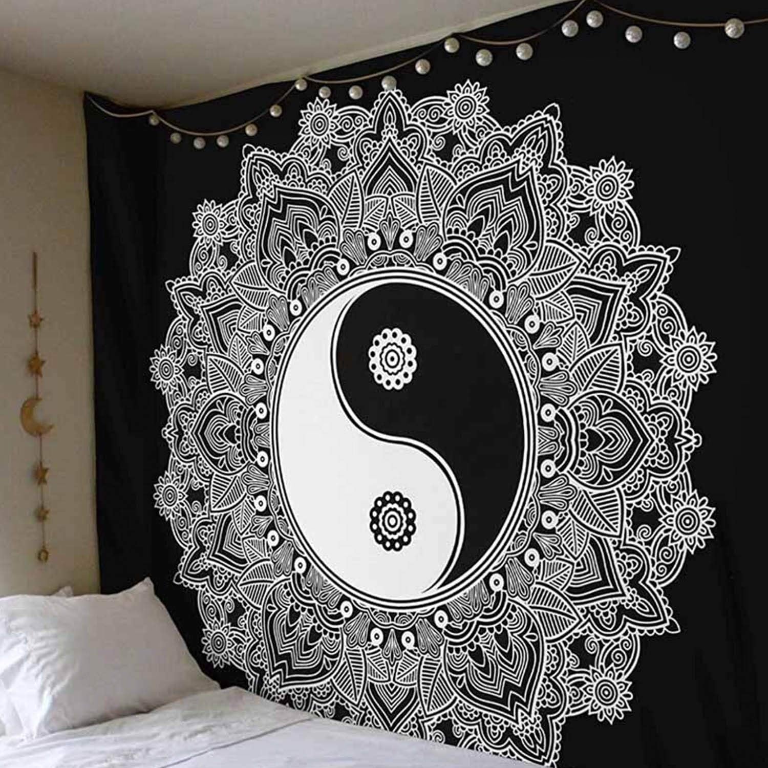 Yin Yang Tapestry, Wall Hanging Tapestry Blanket Décor for Bedroom, Living Room, Dorm - Large 59 x 79 inch (Black and White Yin and Yang)
