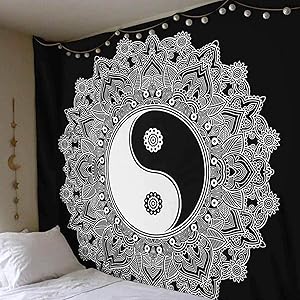 Yin Yang Tapestry, Wall Hanging Tapestry Blanket Décor for Bedroom, Living Room, Dorm - Large 59 x 79 inch (Black and White Yin and Yang)