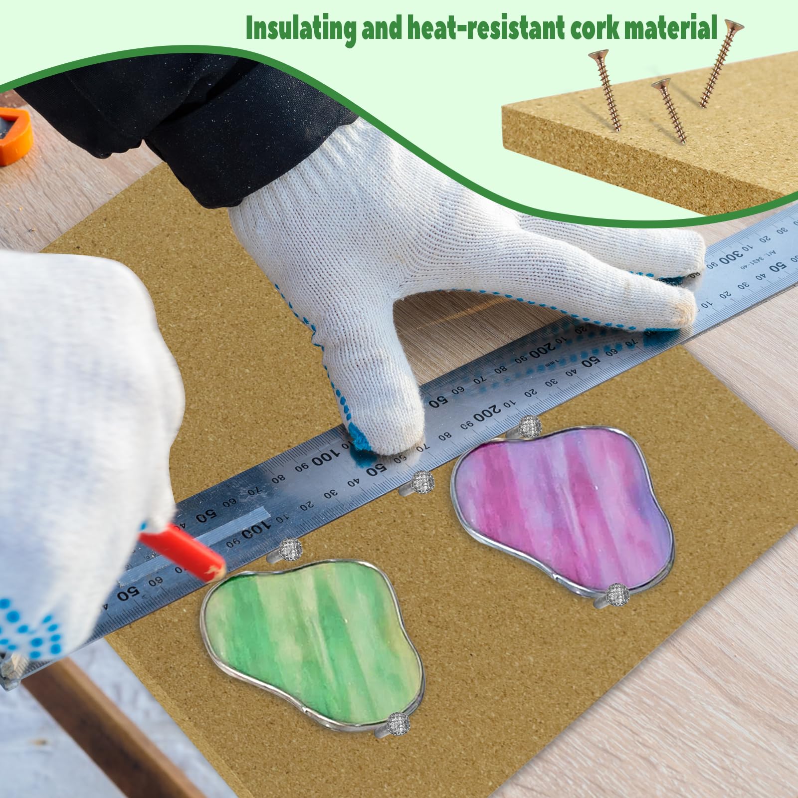 DLOnline Stained Glass Supplies - Heat Resistant Work Surface with Cutting Mat, 2 Burnishers, Tools & Kit for Table & Countertop Protection, 12 in