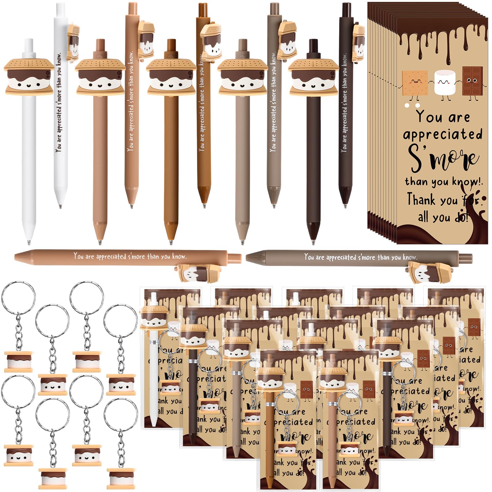 Photo 1 of Sayglossy 50 Set S'more Motivational Gifts Bulk Inspirational Marshmallow Ballpoint Pens Keychains Bookmark Appreciation Gifts ER Nurse Week MAR week for Students Teacher Team Employee Staff