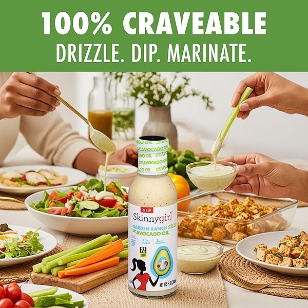 SKINNYGIRL SUGAR FREE GLUTEN FREE AVOCADO OIL SALAD DRESSING, GARDEN RANCH, 11.5 OUNCE