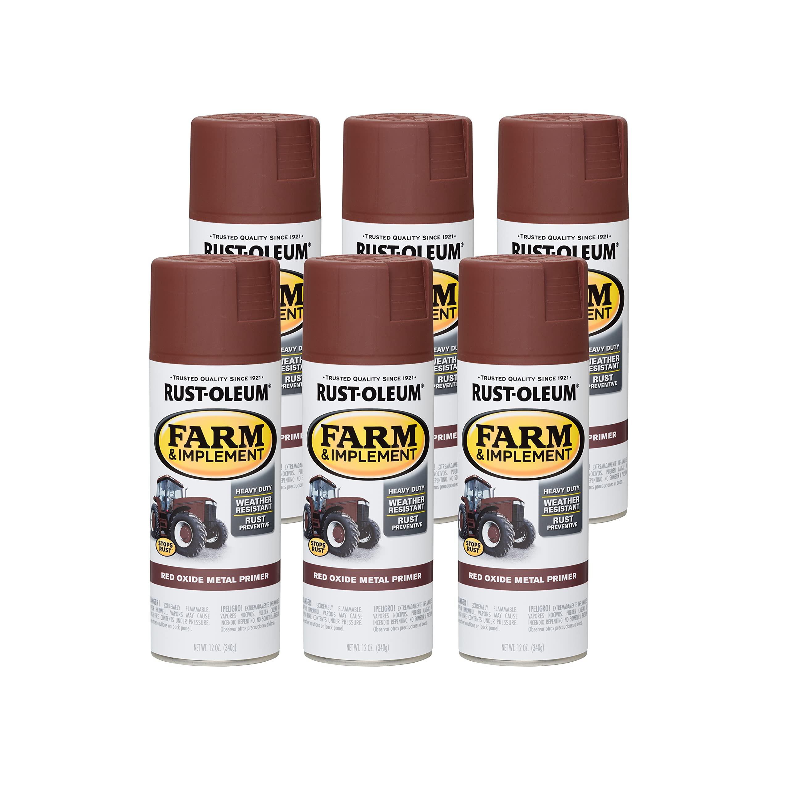 Rust-Oleum 280137-6PK Farm & Implement Spray Primer, 12 oz, Flat Red Metal Oxide Primer, 6 Pack Image