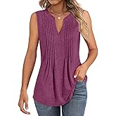 Locoowai Women's Tank Tops Sleeveless Pleated Tunic V Neck T-Shirts Summer Dressy Casual Loose Trendy Spring Blouses